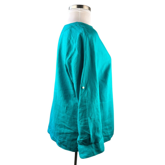 Lauren Ralph Lauren 100% Linen Top Split Neck Roll Sleeve Shirt Plus Size 1X - Picture 5 of 9